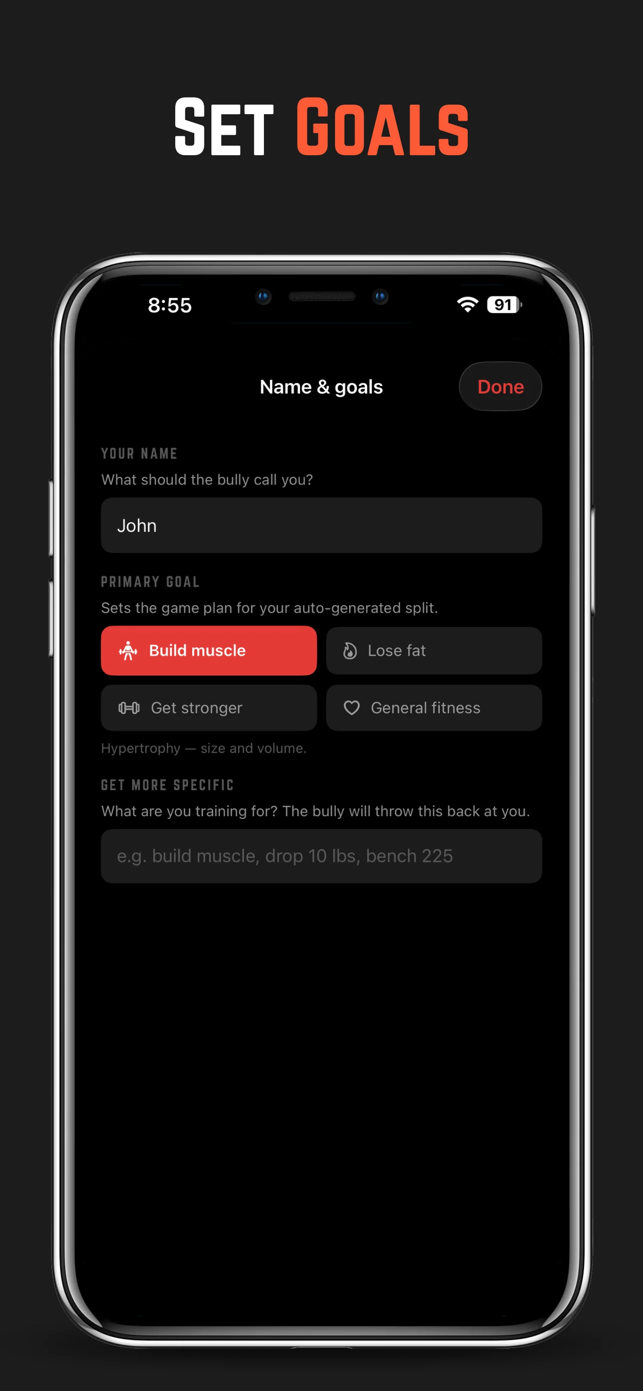 Setting your name and fitness goals
